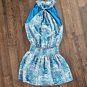 Ramy Brook Blue and White Animal Print Halter Dress - Size 4